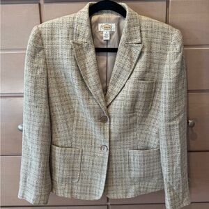 Talbots Neutral Checkered Women's Tweed Blazer Size 4